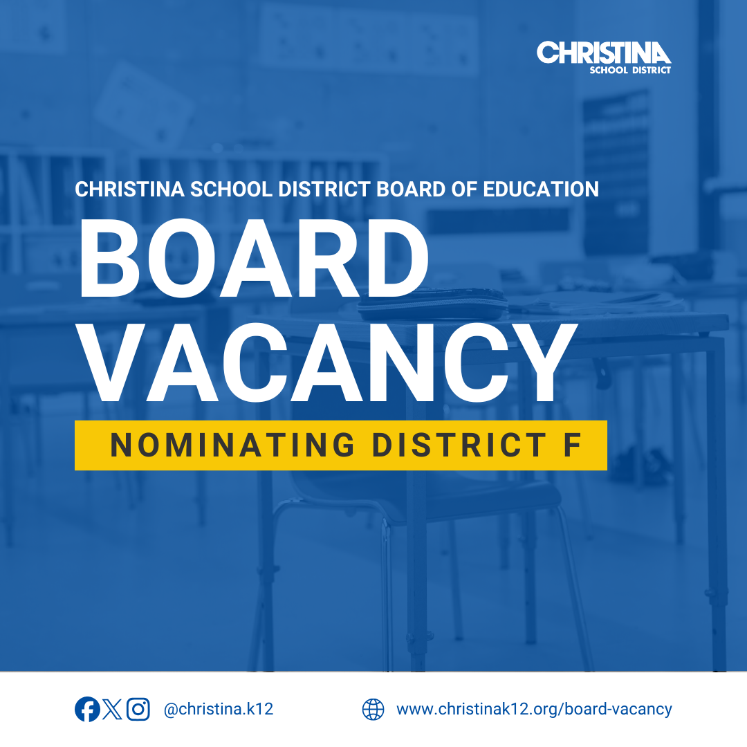 blue and yellow graphic with the words Board Vacancy Nominating District F